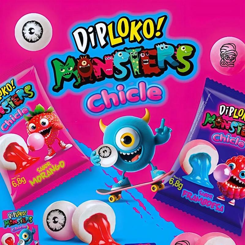 Chiclete Dip Loko Monsters Morango 14278 - Danilla - Pirulito